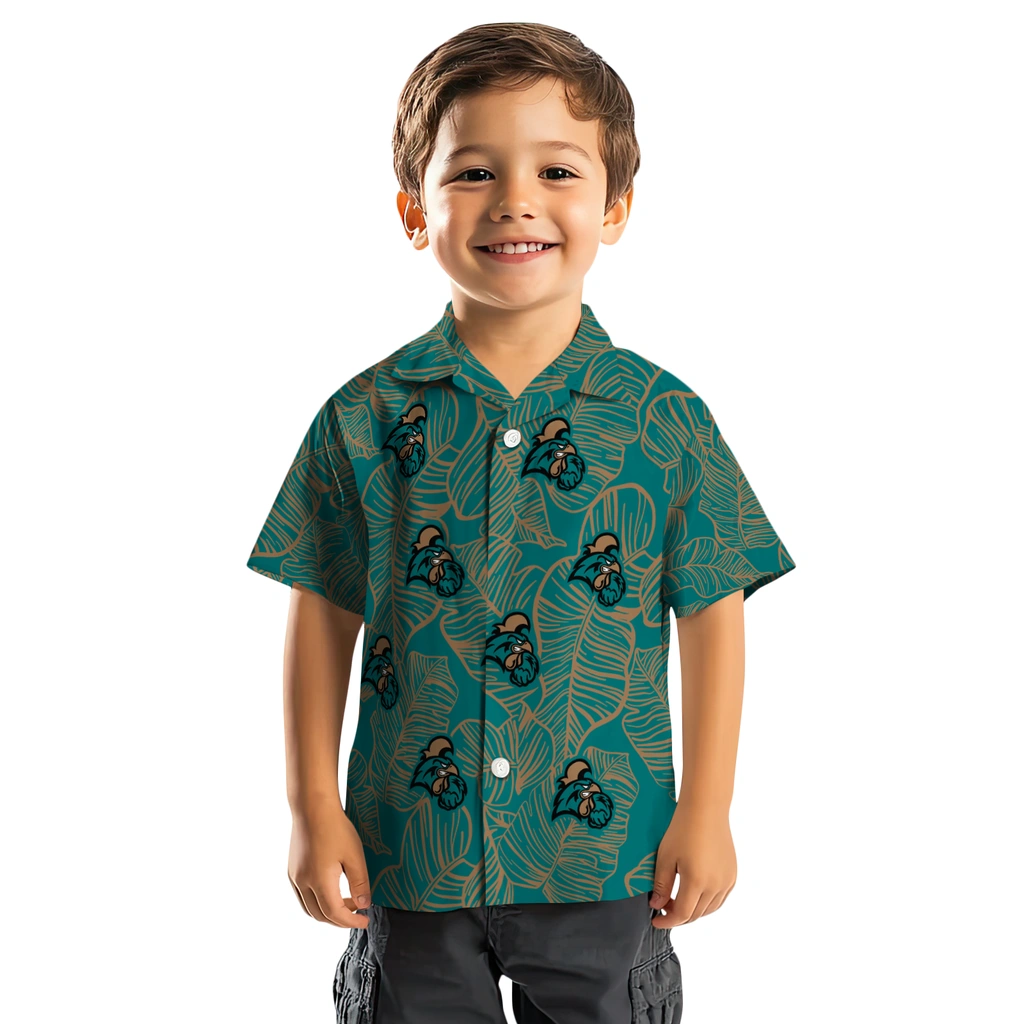 Coastal Carolina Chanticleers Hawaiian Shirt - Leaf Outline coastal carolina chanticleers leaf outline green hawaiian shirts top rated