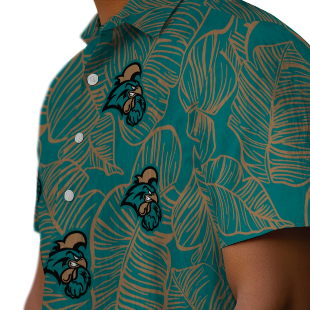 Coastal Carolina Chanticleers Hawaiian Shirt - Leaf Outline coastal carolina chanticleers leaf outline green hawaiian shirts trendy