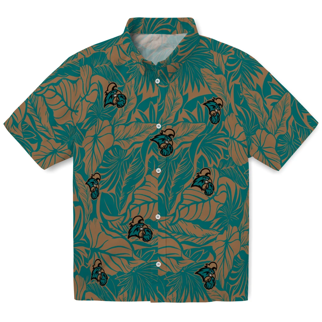 Coastal Carolina Chanticleers Hawaiian Shirt - Monstera Layer coastal carolina chanticleers monstera layer green hawaiian shirts best selling