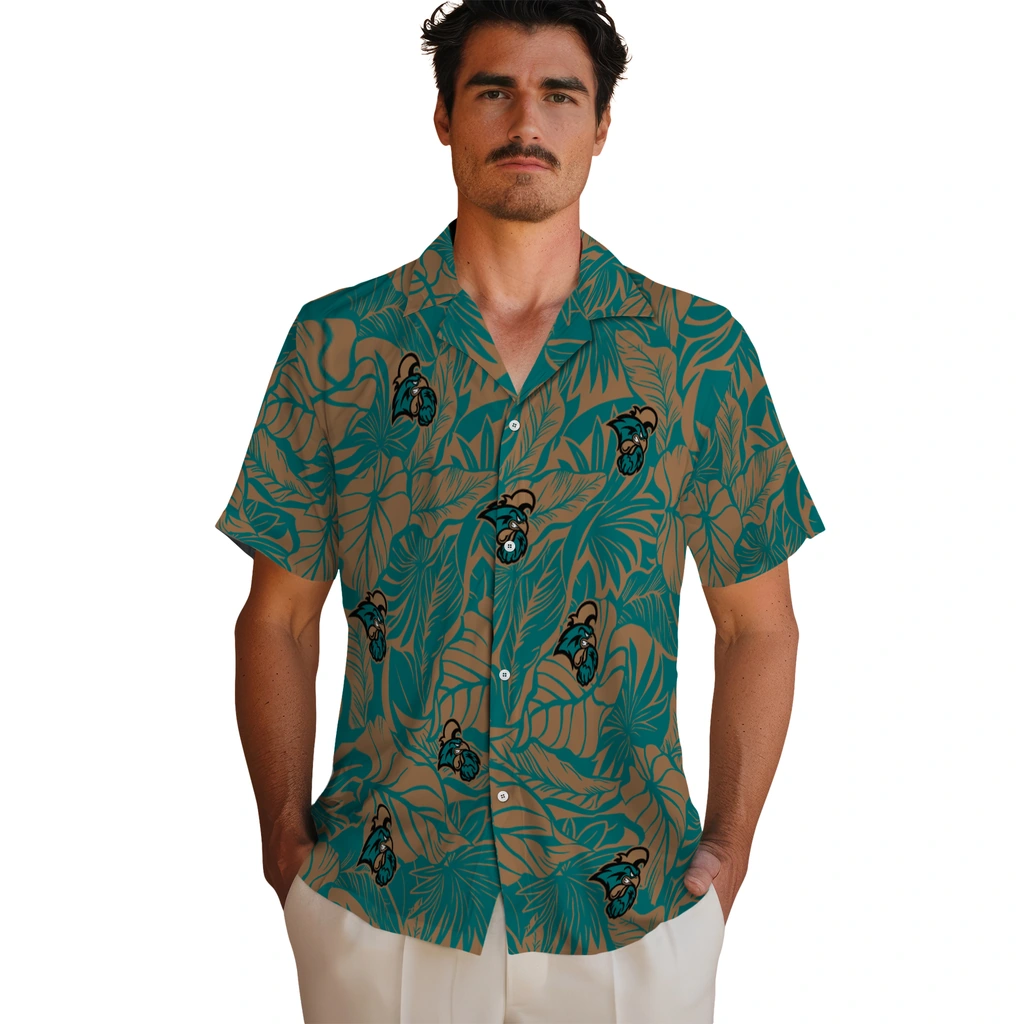 Coastal Carolina Chanticleers Hawaiian Shirt - Monstera Layer coastal carolina chanticleers monstera layer green hawaiian shirts fashion forward