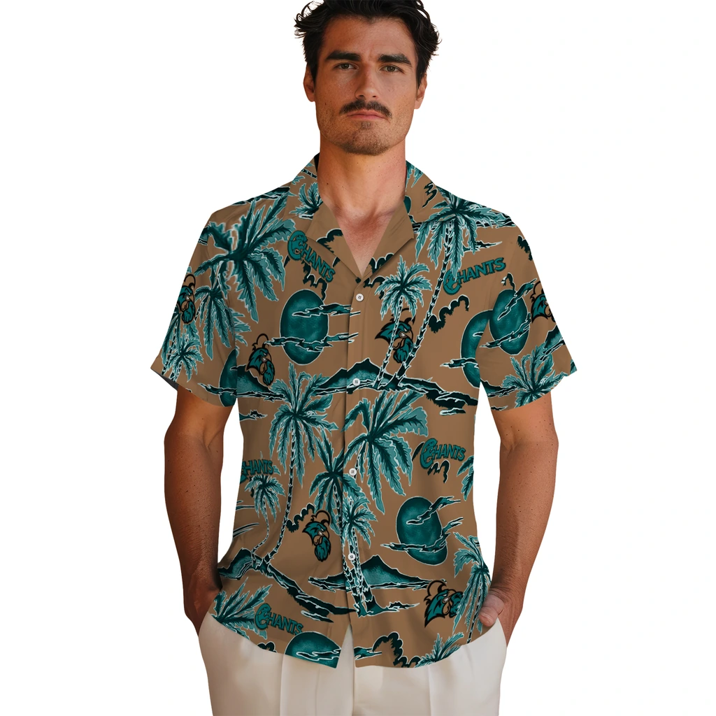 Coastal Carolina Chanticleers Hawaiian Shirt - Palm Sunset coastal carolina chanticleers palm sunset hawaiian shirts fashion forward
