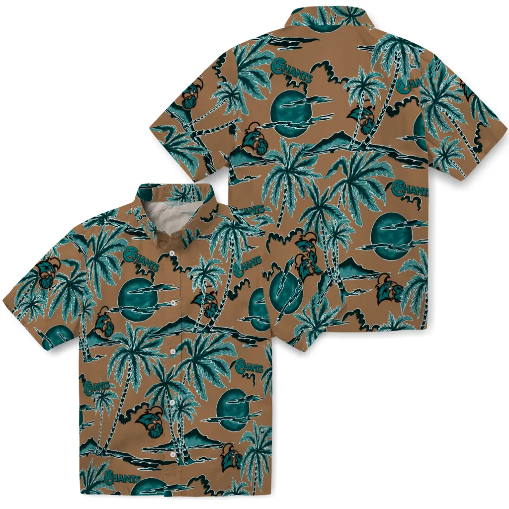 Coastal Carolina Chanticleers Hawaiian Shirt - Palm Sunset coastal carolina chanticleers palm sunset hawaiian shirts high quality