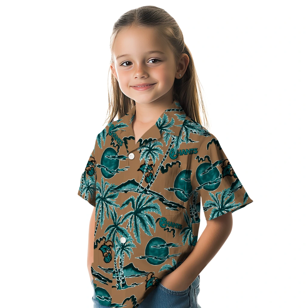 Coastal Carolina Chanticleers Hawaiian Shirt - Palm Sunset coastal carolina chanticleers palm sunset hawaiian shirts premium grade