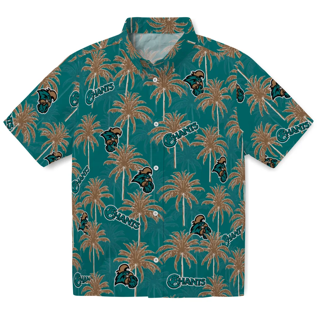Coastal Carolina Chanticleers Hawaiian Shirt - Palm Tree Motif coastal carolina chanticleers palm grove green hawaiian shirts best selling