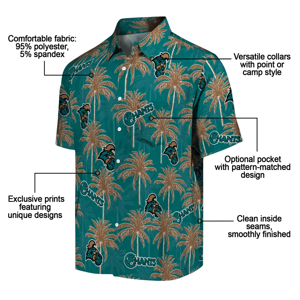 Coastal Carolina Chanticleers Hawaiian Shirt - Palm Tree Motif coastal carolina chanticleers palm grove green hawaiian shirts new arrival