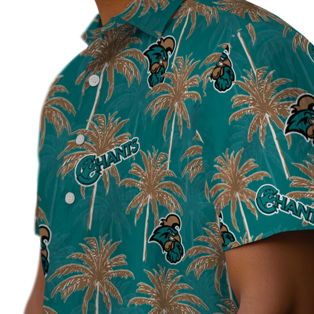 Coastal Carolina Chanticleers Hawaiian Shirt - Palm Tree Motif coastal carolina chanticleers palm grove green hawaiian shirts trendy