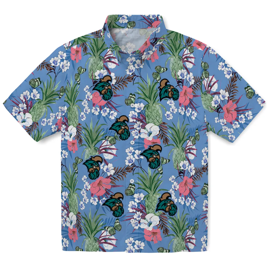 Coastal Carolina Chanticleers Hawaiian Shirt - Pineapple Bouquet coastal carolina chanticleers pineapple bouquet best sky blue hawaiian shirts best selling