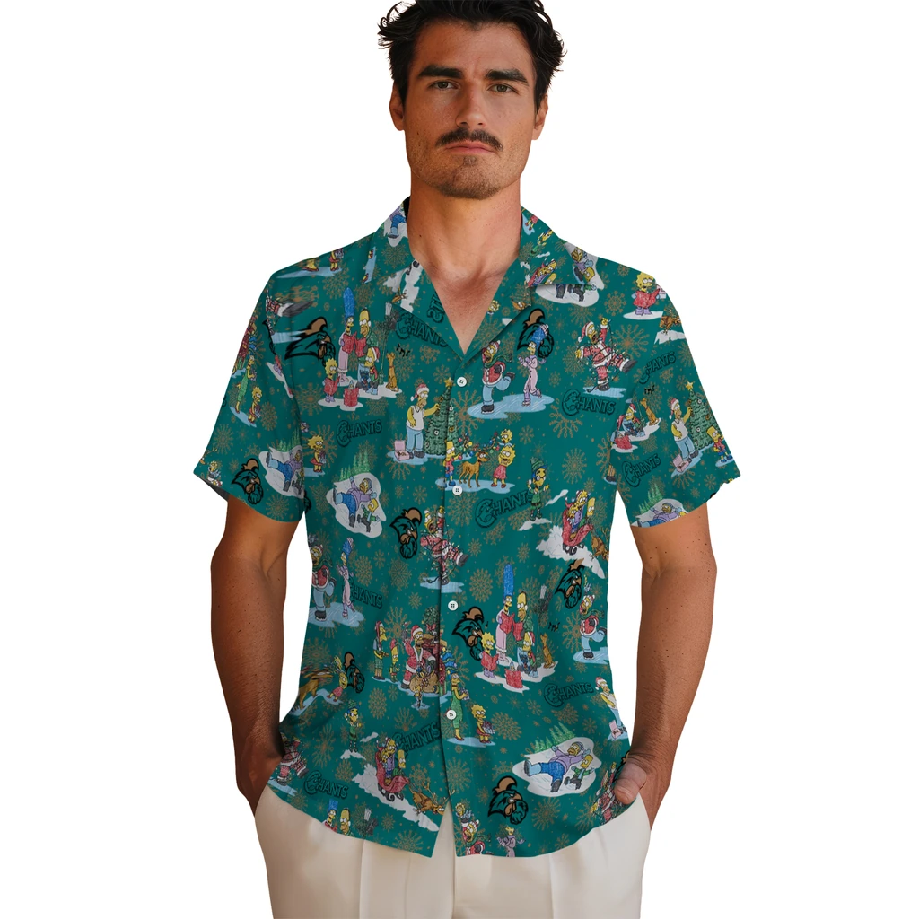 Coastal Carolina Chanticleers Hawaiian Shirt - Simpsons Christmas coastal carolina chanticleers simpsons christmas green hawaiian shirts fashion forward