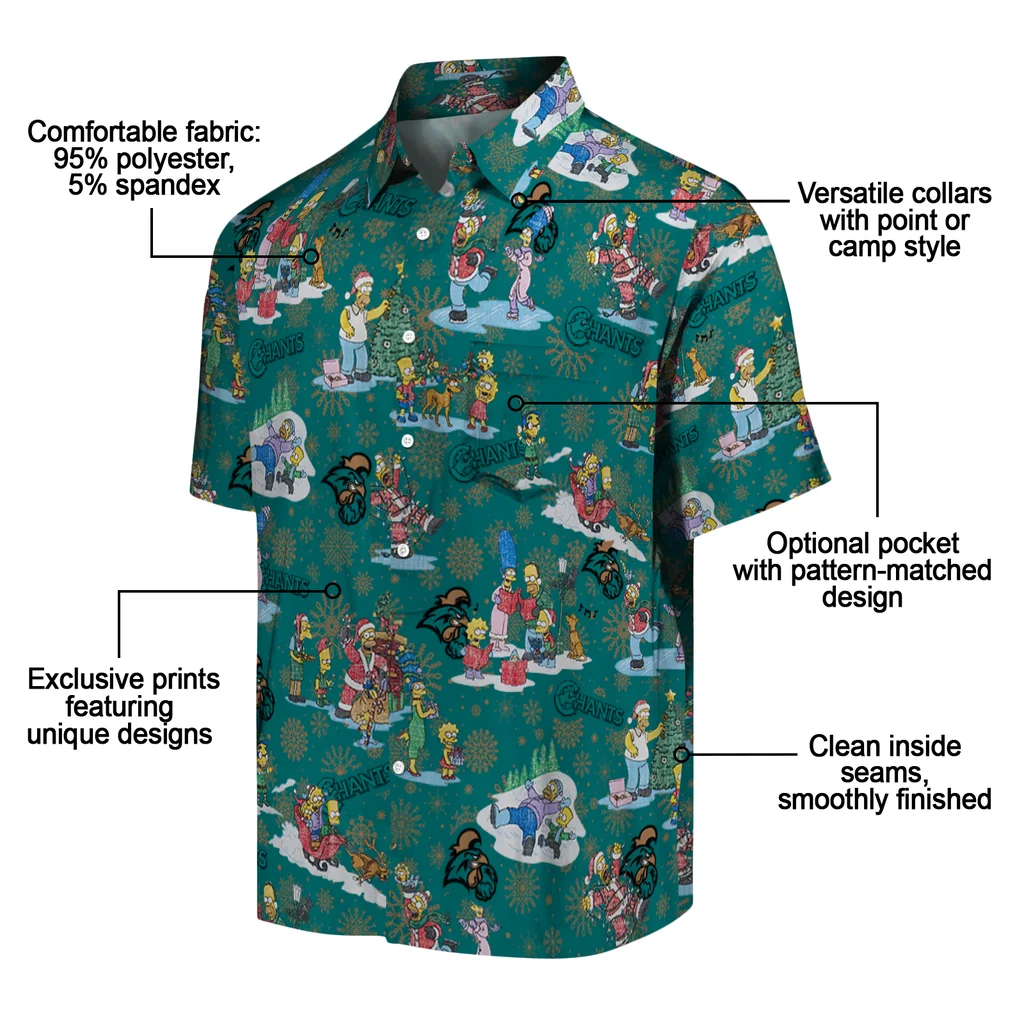 Coastal Carolina Chanticleers Hawaiian Shirt - Simpsons Christmas coastal carolina chanticleers simpsons christmas green hawaiian shirts new arrival