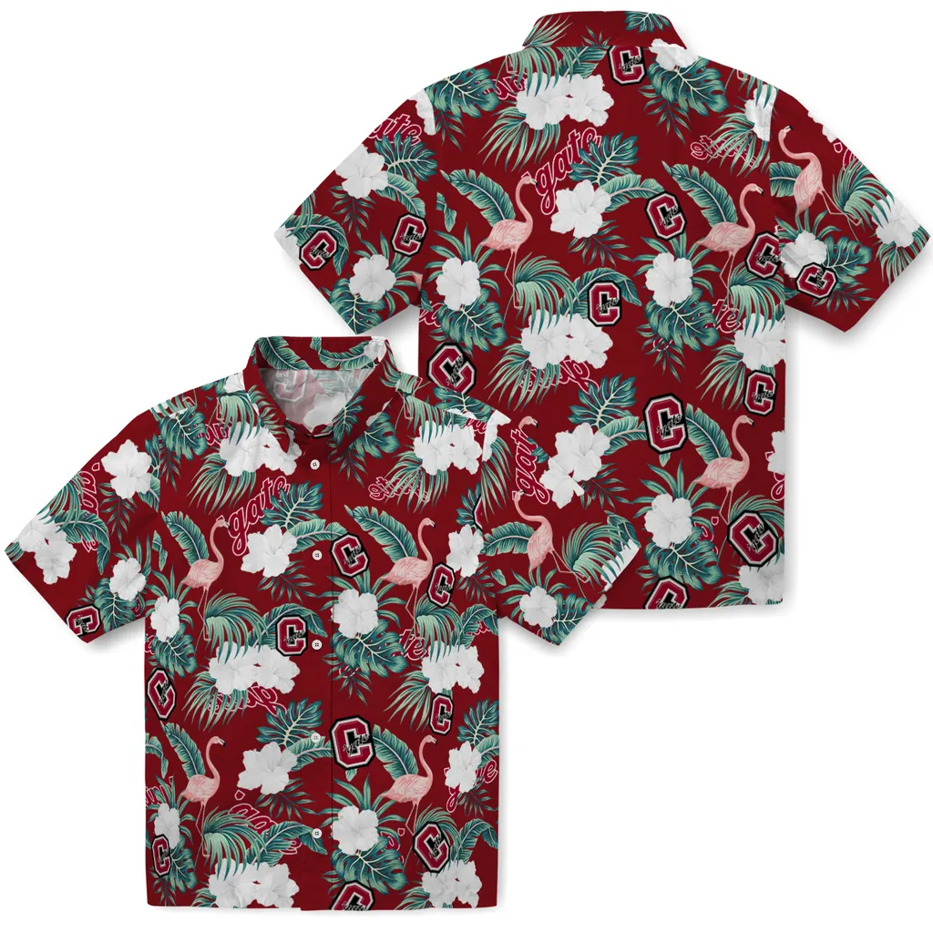 Colgate Raiders Hawaiian Shirt - Flamingo and Hibiscus colgate raiders flamingo palms maroon hawaiian shirts high quality