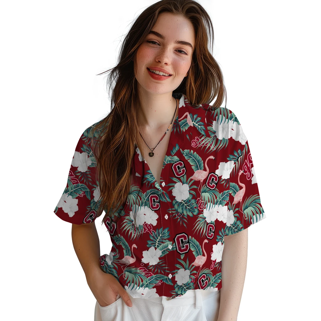 Colgate Raiders Hawaiian Shirt - Flamingo and Hibiscus colgate raiders flamingo palms maroon hawaiian shirts latest model