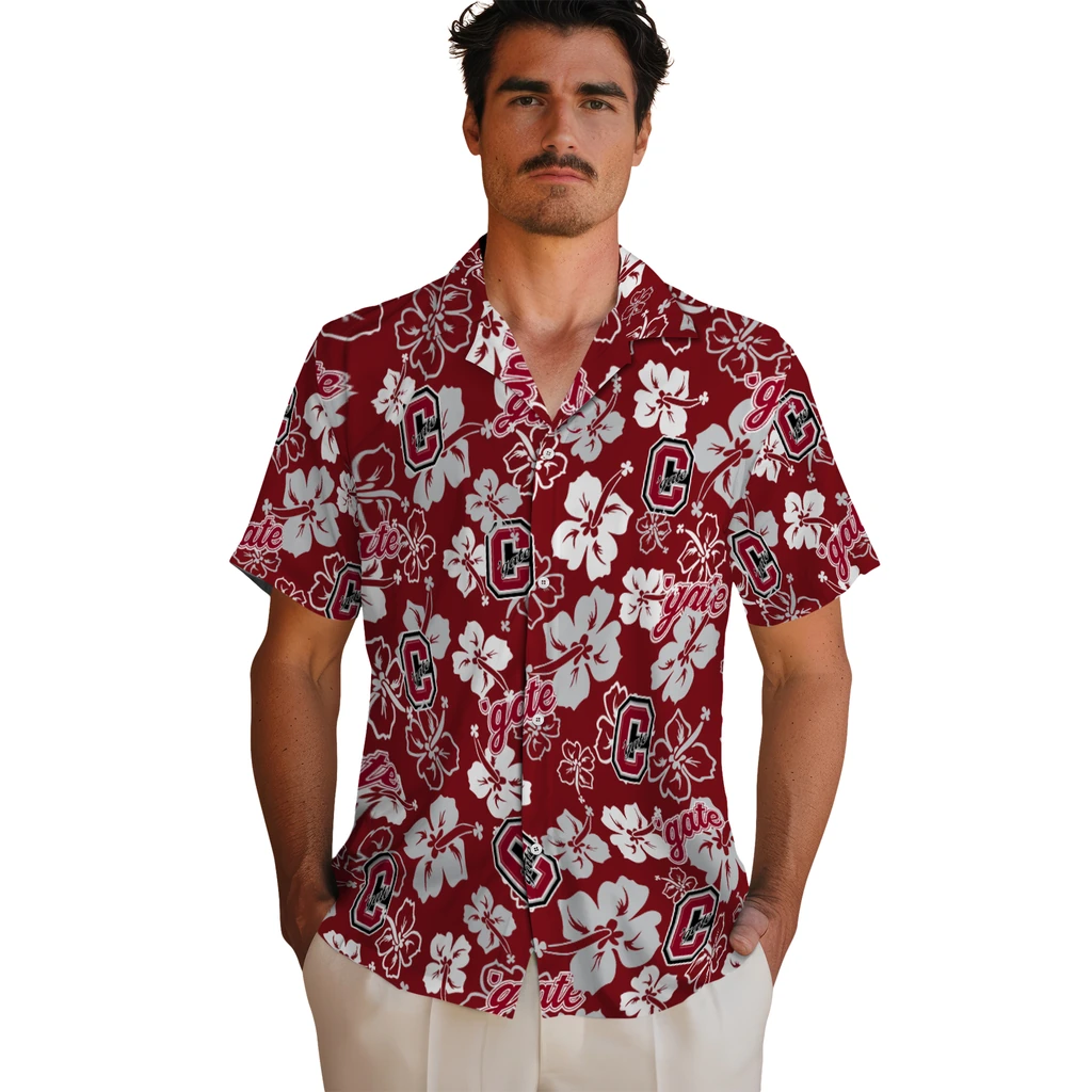 Colgate Raiders Hawaiian Shirt - Hibiscus Flower Design colgate raiders hibiscus bloom maroon hawaiian shirts fashion forward