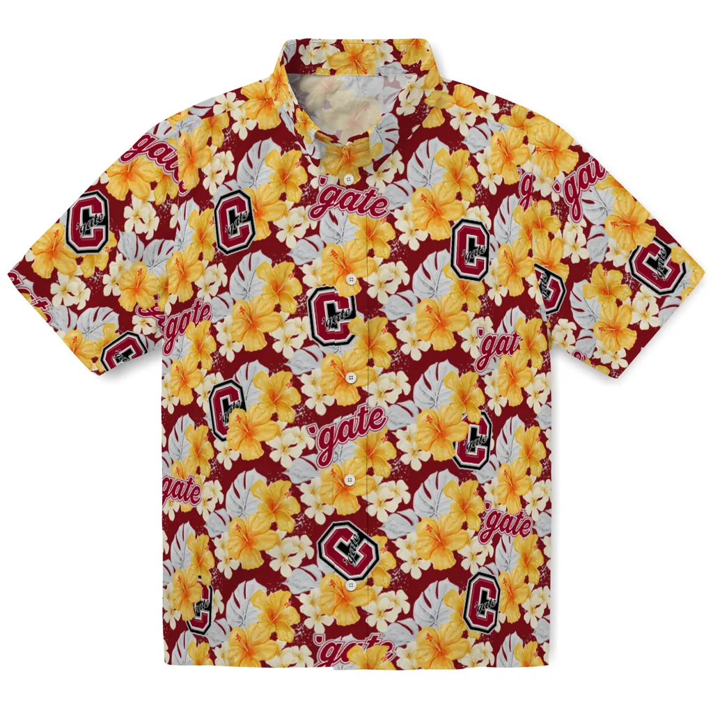 Colgate Raiders Hawaiian Shirt - Hibiscus Tropics colgate raiders hibiscus tropics maroon yellow hawaiian shirts best selling