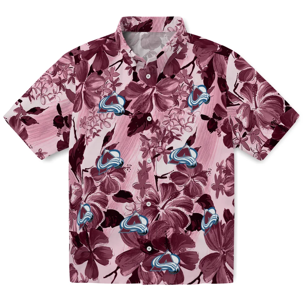 Colorado Avalanche Hawaiian Shirt - Hibiscus Arrangement colorado avalanche hibiscus arrangement burgundy hawaiian shirts best selling