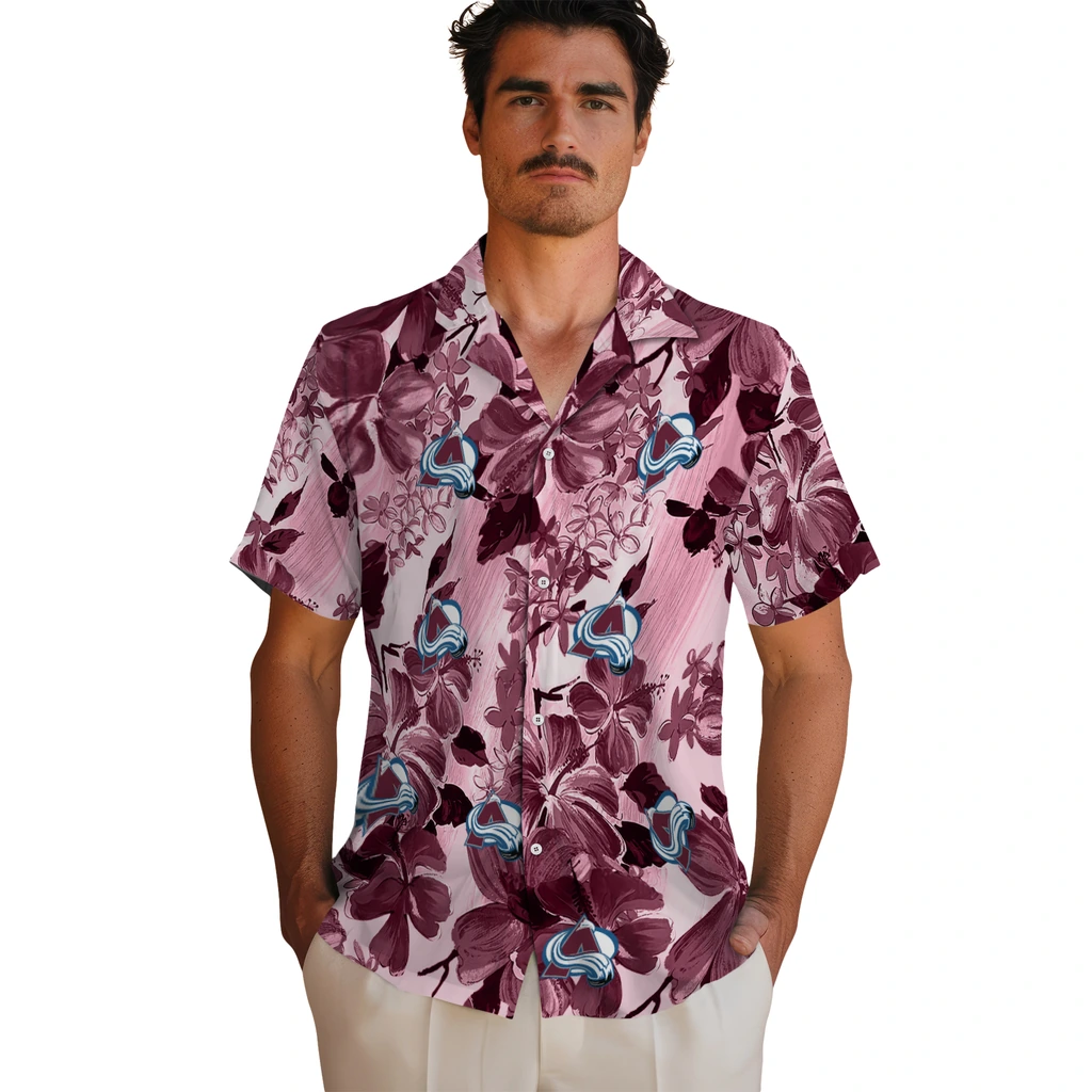 Colorado Avalanche Hawaiian Shirt - Hibiscus Arrangement colorado avalanche hibiscus arrangement burgundy hawaiian shirts fashion forward