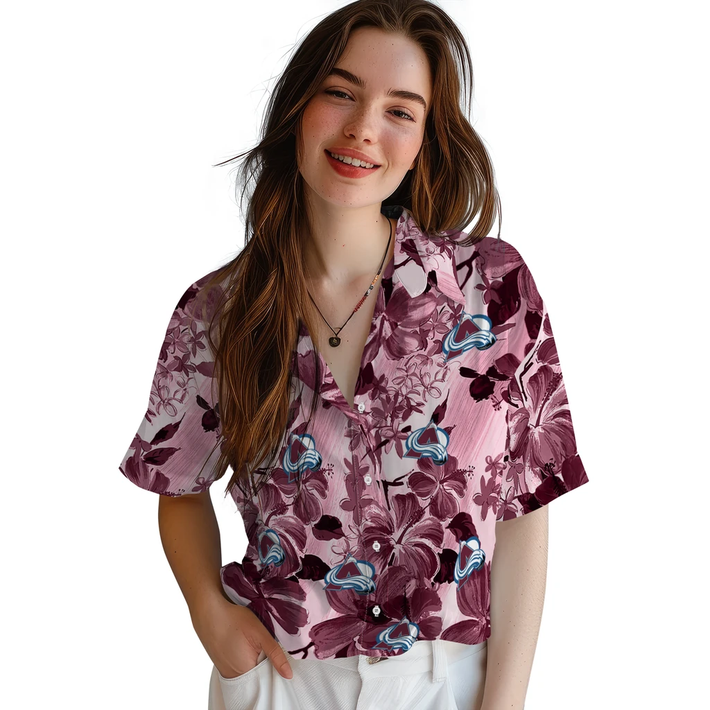 Colorado Avalanche Hawaiian Shirt - Hibiscus Arrangement colorado avalanche hibiscus arrangement burgundy hawaiian shirts latest model