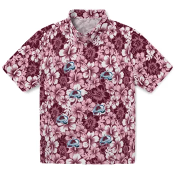 colorado avalanche hibiscus blooms burgundy hawaiian shirts best selling