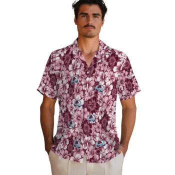 colorado avalanche hibiscus blooms burgundy hawaiian shirts fashion forward