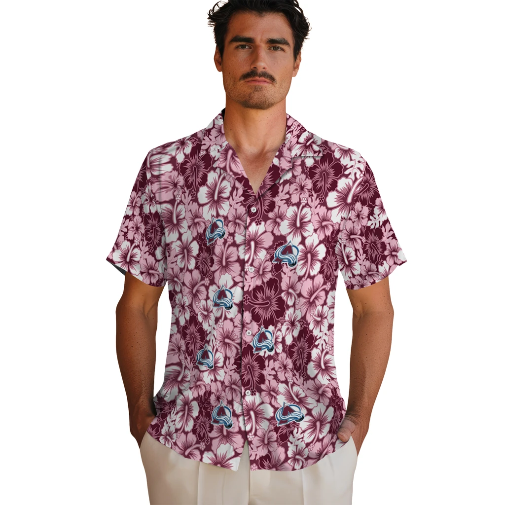Colorado Avalanche Hawaiian Shirt - Hibiscus Blooms colorado avalanche hibiscus blooms burgundy hawaiian shirts fashion forward