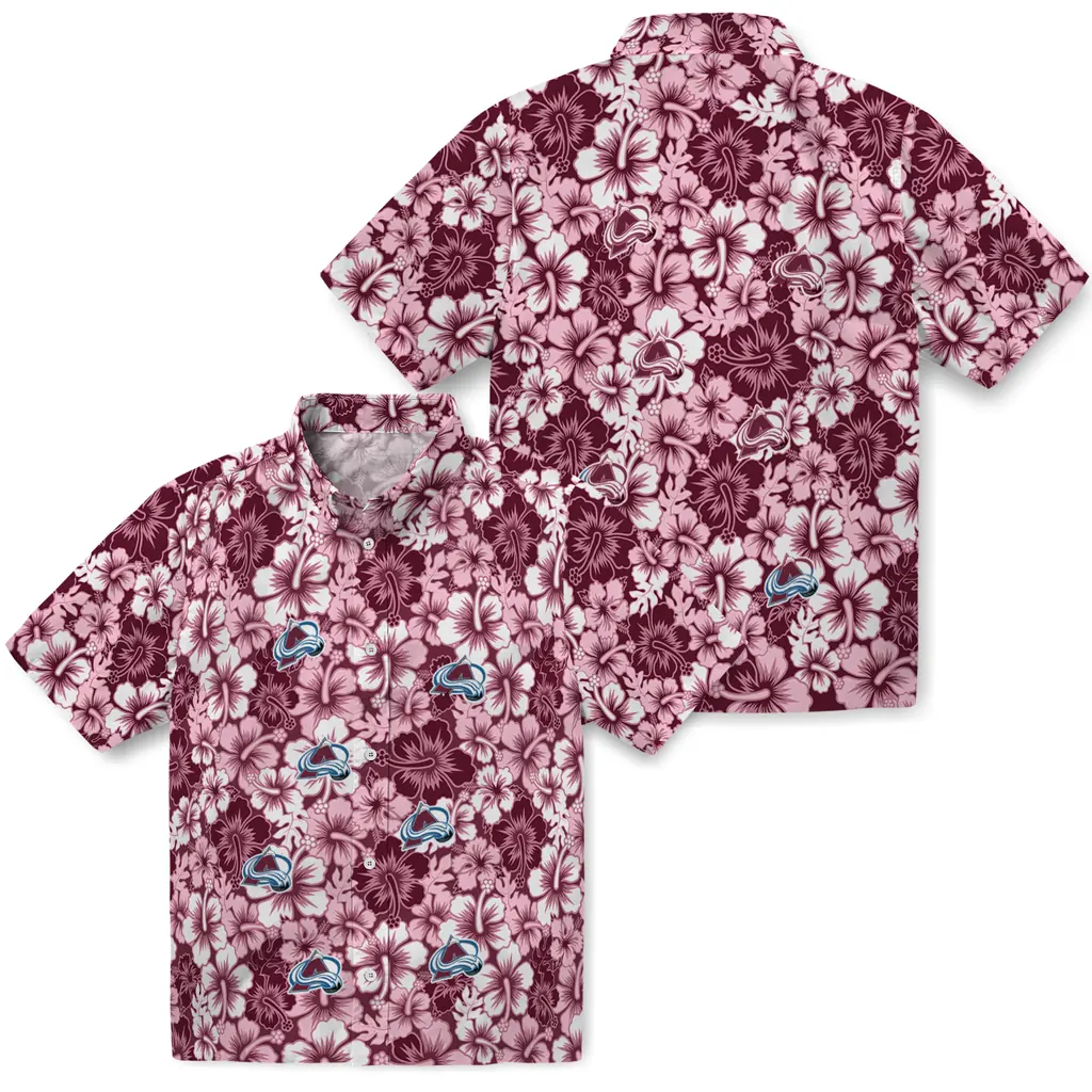 Colorado Avalanche Hawaiian Shirt - Hibiscus Blooms colorado avalanche hibiscus blooms burgundy hawaiian shirts high quality