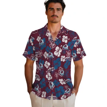 colorado avalanche hibiscus bloom burgundy hawaiian shirts fashion forward