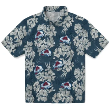 colorado avalanche hibiscus flowers navy blue hawaiian shirts best selling