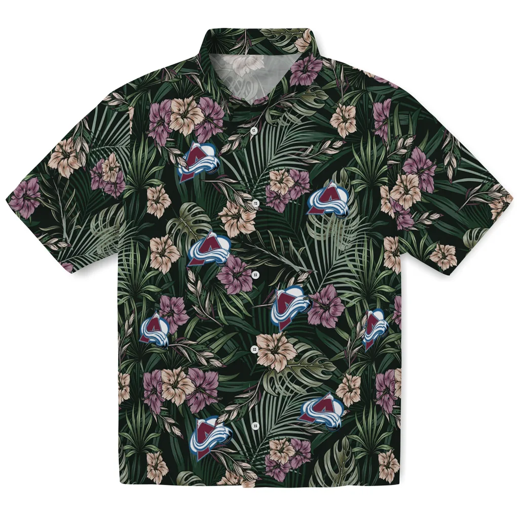 Colorado Avalanche Hawaiian Shirt - Hibiscus Leaves Pattern colorado avalanche hibiscus leaves pattern green hawaiian shirts best selling