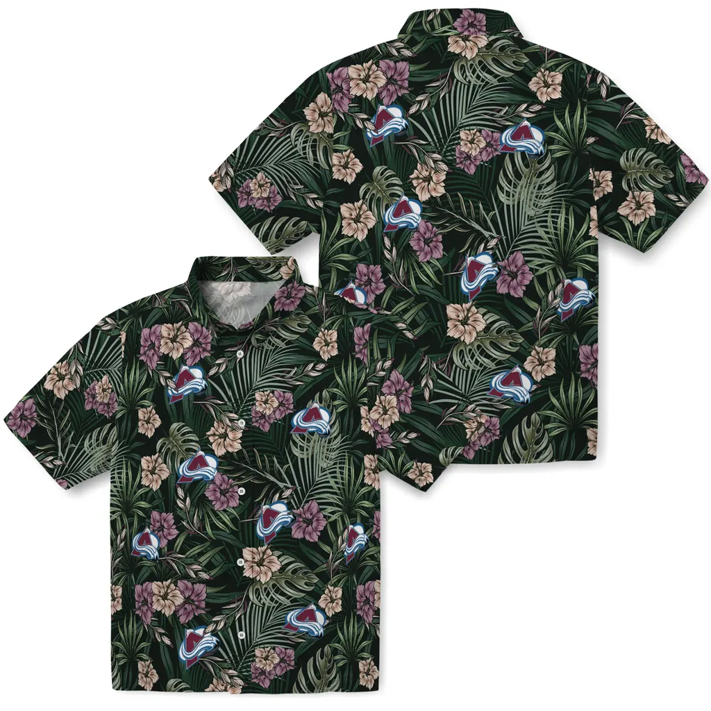Colorado Avalanche Hawaiian Shirt - Hibiscus Leaves Pattern colorado avalanche hibiscus leaves pattern green hawaiian shirts high quality