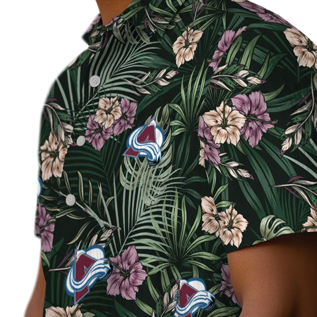 Colorado Avalanche Hawaiian Shirt - Hibiscus Leaves Pattern colorado avalanche hibiscus leaves pattern green hawaiian shirts trendy