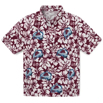 colorado avalanche hibiscus motif burgundy white hawaiian shirts best selling