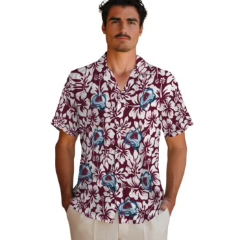 colorado avalanche hibiscus motif burgundy white hawaiian shirts fashion forward