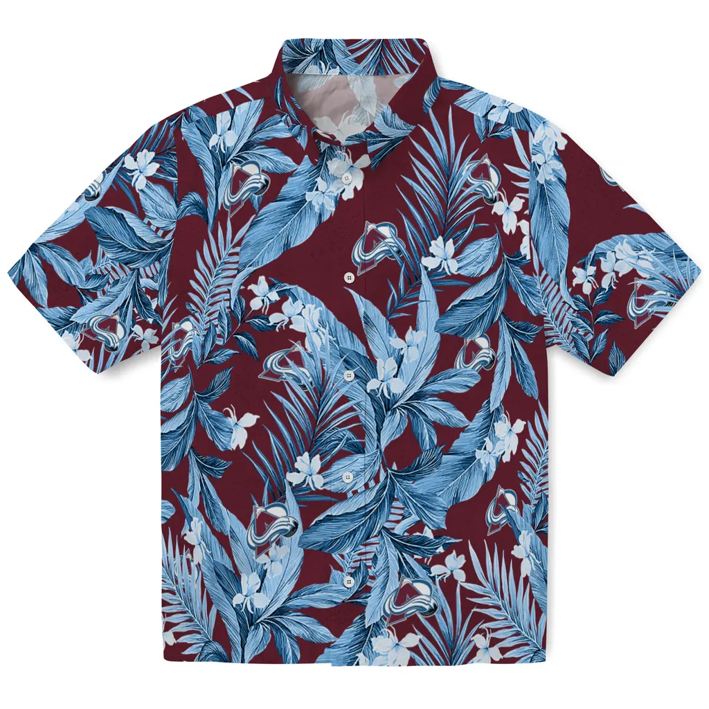 Colorado Avalanche Hawaiian Shirt - Palm Leaves colorado avalanche palm leaves burgundy hawaiian shirts best selling