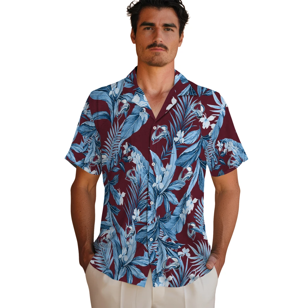 Colorado Avalanche Hawaiian Shirt - Palm Leaves colorado avalanche palm leaves burgundy hawaiian shirts fashion forward