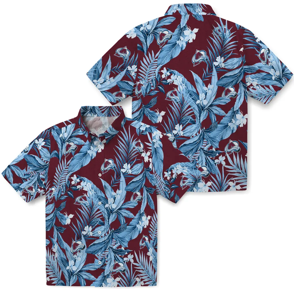 Colorado Avalanche Hawaiian Shirt - Palm Leaves colorado avalanche palm leaves burgundy hawaiian shirts high quality