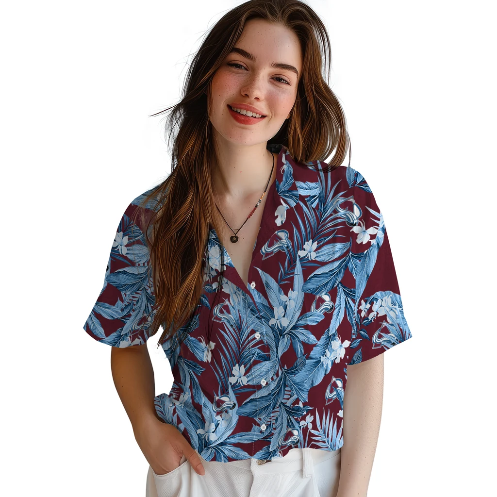 Colorado Avalanche Hawaiian Shirt - Palm Leaves colorado avalanche palm leaves burgundy hawaiian shirts latest model