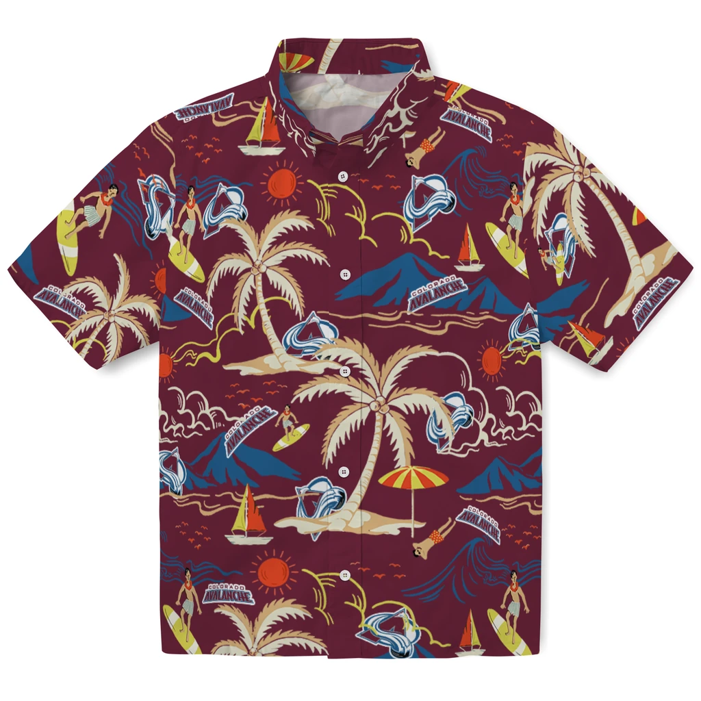 Colorado Avalanche Hawaiian Shirt - Palm Tree Island colorado avalanche palm tree island burgundy hawaiian shirts best selling
