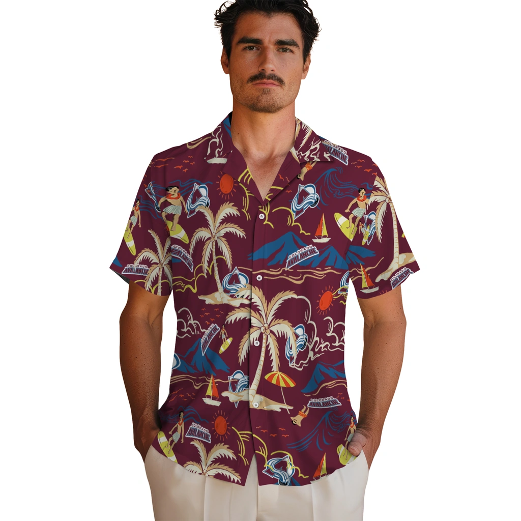 Colorado Avalanche Hawaiian Shirt - Palm Tree Island colorado avalanche palm tree island burgundy hawaiian shirts fashion forward