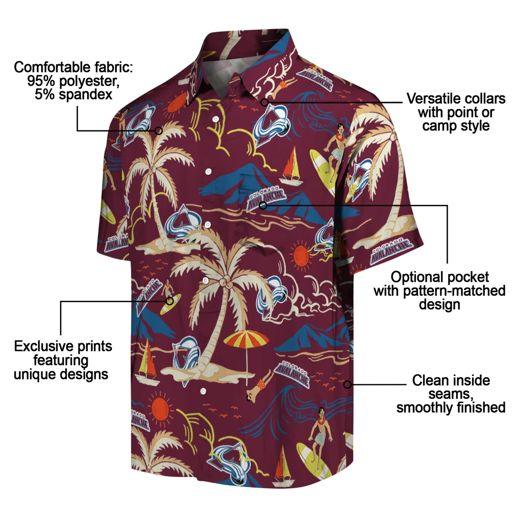 Colorado Avalanche Hawaiian Shirt - Palm Tree Island colorado avalanche palm tree island burgundy hawaiian shirts new arrival