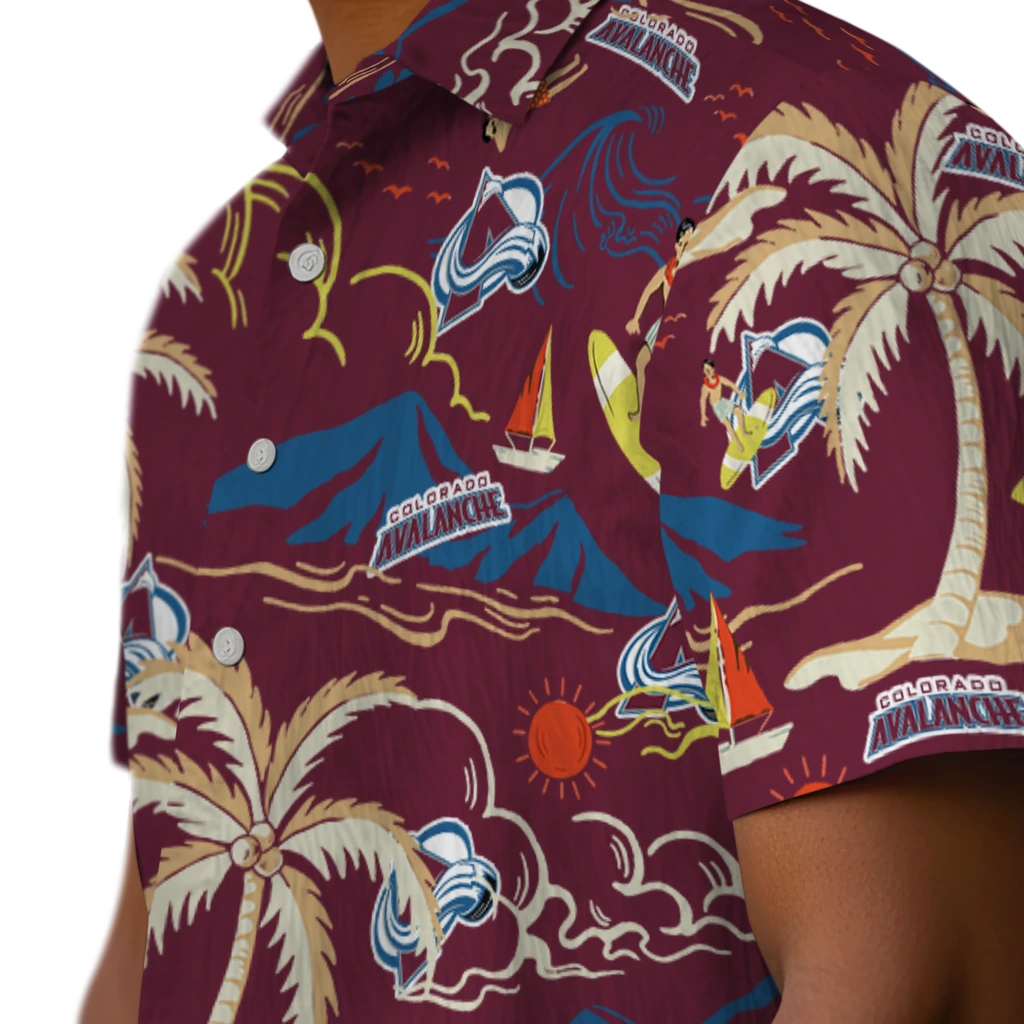 Colorado Avalanche Hawaiian Shirt - Palm Tree Island colorado avalanche palm tree island burgundy hawaiian shirts trendy