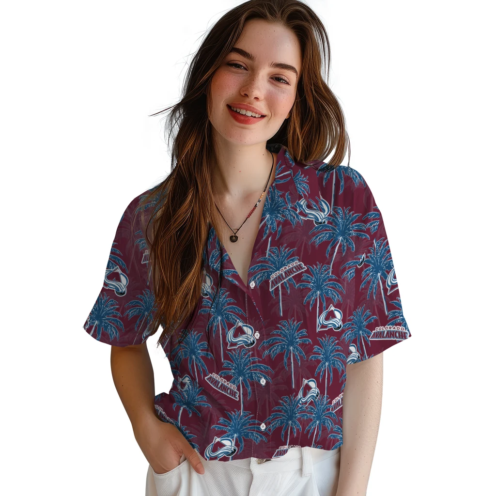 Colorado Avalanche Hawaiian Shirt - Palm Tree Motif colorado avalanche palm grove burgundy hawaiian shirts latest model