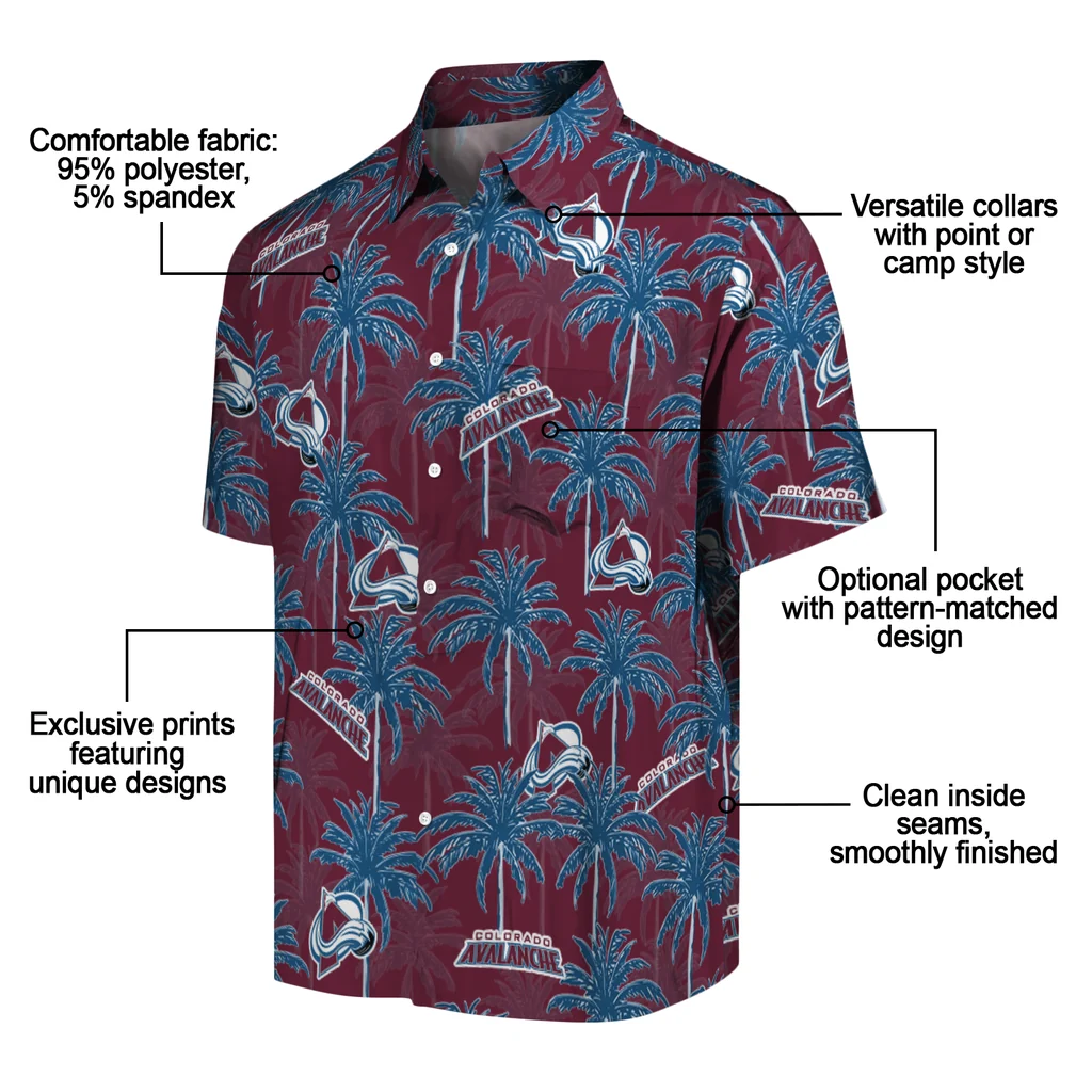 Colorado Avalanche Hawaiian Shirt - Palm Tree Motif colorado avalanche palm grove burgundy hawaiian shirts new arrival