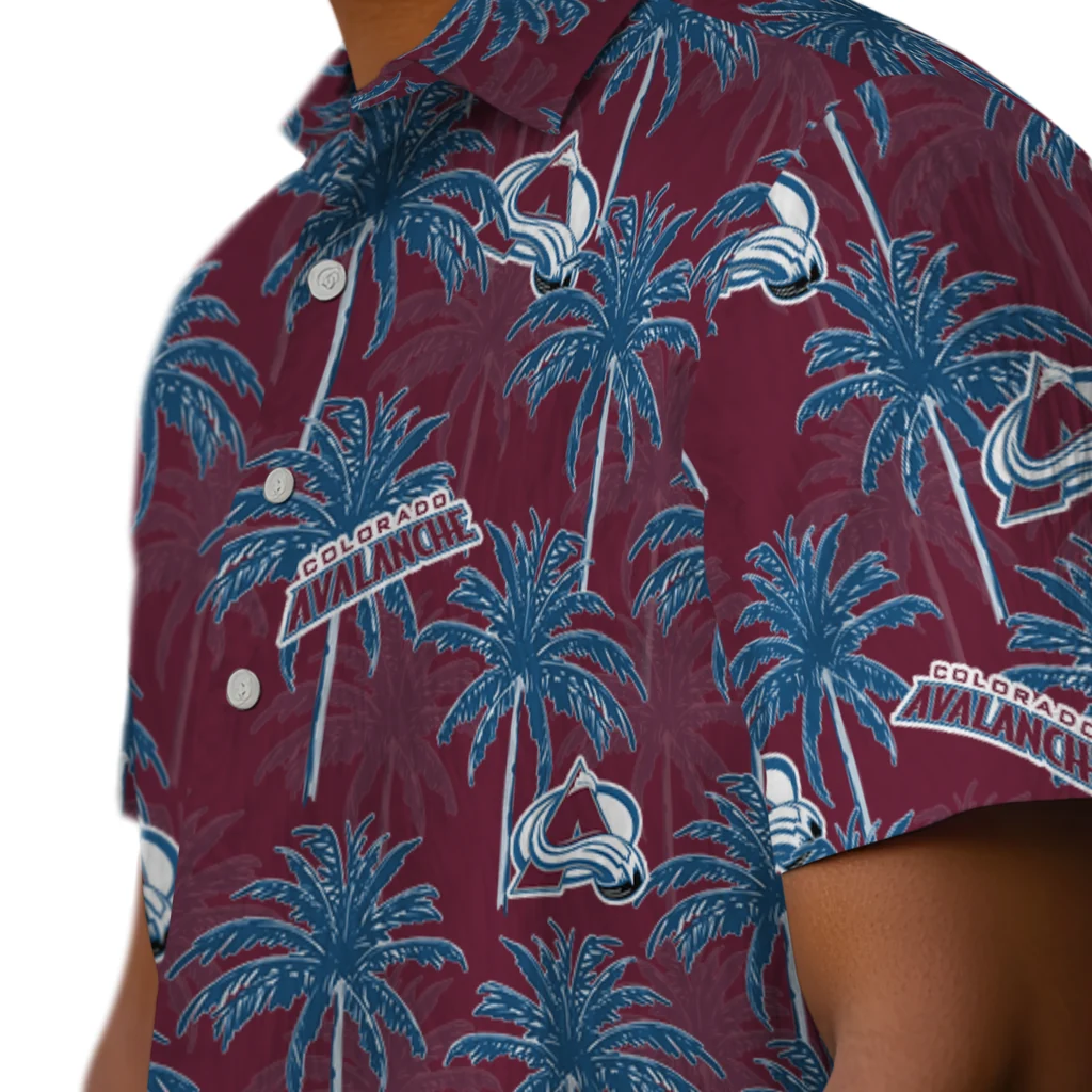 Colorado Avalanche Hawaiian Shirt - Palm Tree Motif colorado avalanche palm grove burgundy hawaiian shirts trendy