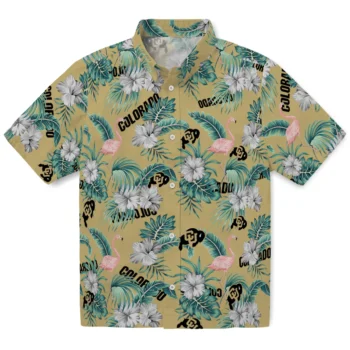 colorado buffaloes flamingo palms gold hawaiian shirts best selling