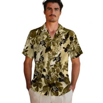 colorado buffaloes hibiscus arrangement gold hawaiian shirts fashion forward