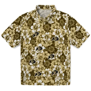 colorado buffaloes hibiscus blooms gold hawaiian shirts best selling