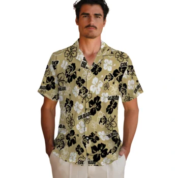 colorado buffaloes hibiscus bloom gold hawaiian shirts fashion forward