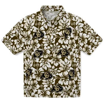 colorado buffaloes hibiscus motif gold white hawaiian shirts best selling
