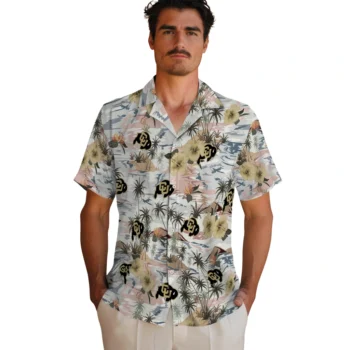 colorado buffaloes hibiscus seaside white hawaiian shirts fashion forward