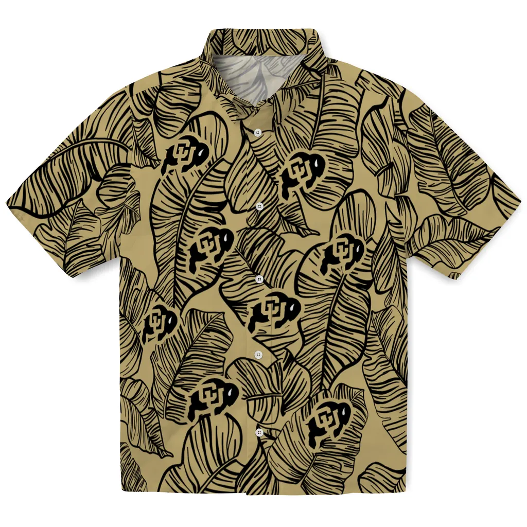 Colorado Buffaloes Hawaiian Shirt - Leaf Outline colorado buffaloes leaf outline gold hawaiian shirts best selling