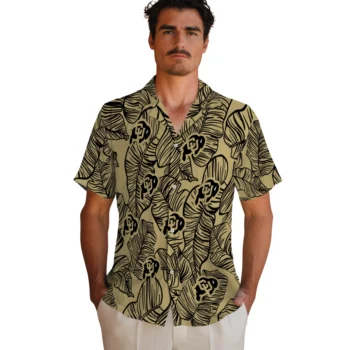 colorado buffaloes leaf outline gold hawaiian shirts fashion forward